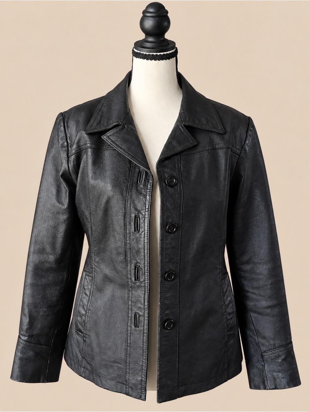 90s Vintage Blazer Cut Leather Jacket M